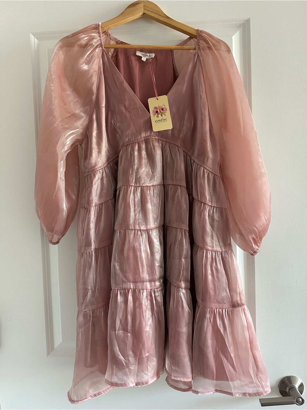 Entro Pink Shimmer Tiered Mini Dress - Women’s L